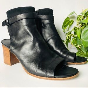 Vince • Jane Black Leather Peep Toe Booties